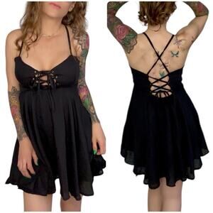 STELLA Lace Up Corset Mini Noni Dress Hand Made Black Layered Ruffled One Size